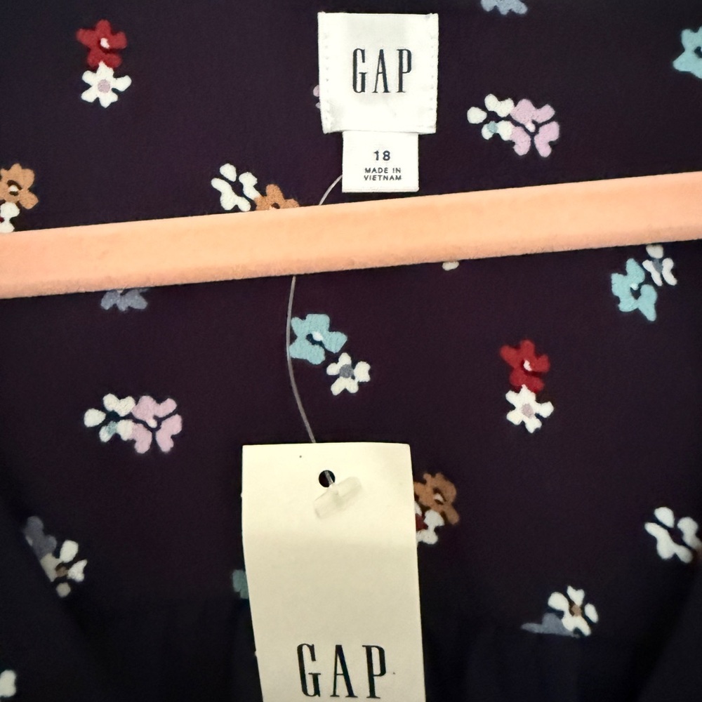 GAP Navy Floral Long Sleeve Button-down Dress - Picture 3 of 7